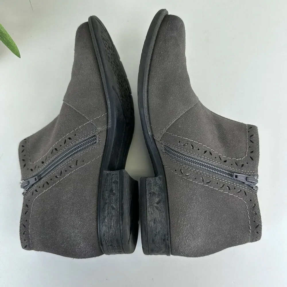 Earth Avani Buxton Gray Ankle Boots Suede Leather‎ Burnished Zip Size 8 Wide